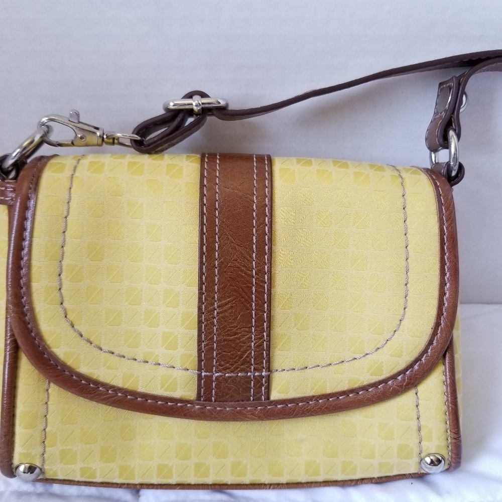 Nine West Small Yellow Cloth Brown Trim Crossbody